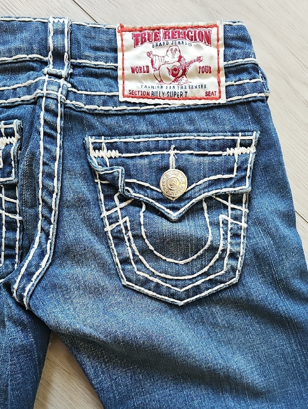 Y2K True Religion Billy Super T Contrast Triple Stitch Ultra Low Rise Jeans 23